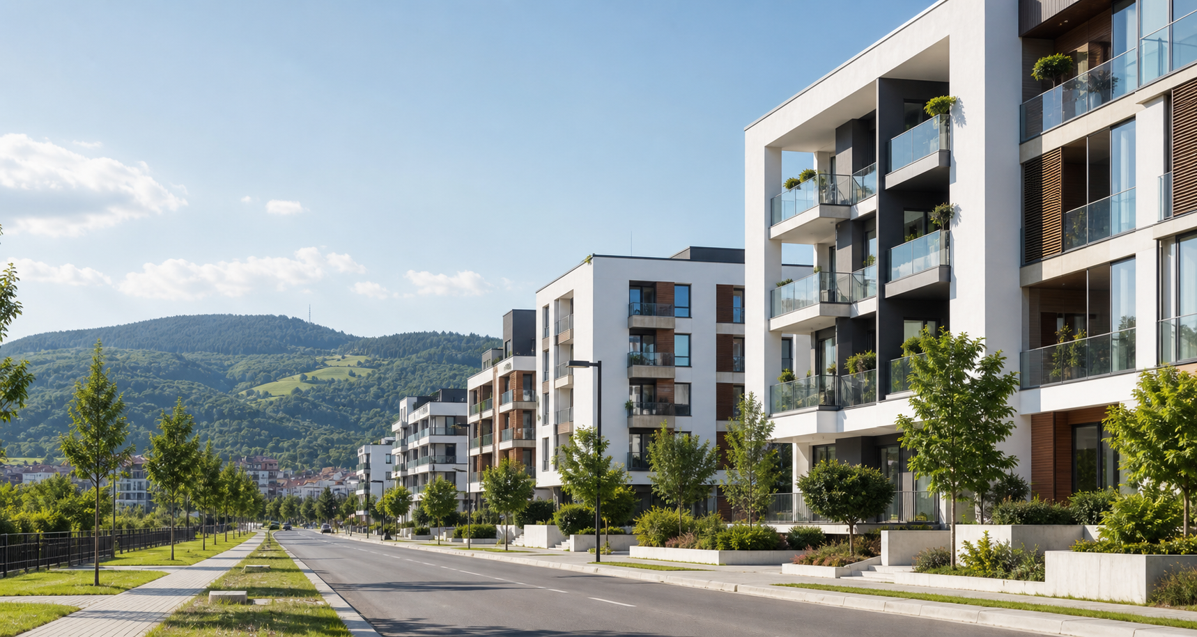 Cladiri rezidentiale moderne si strada linistita